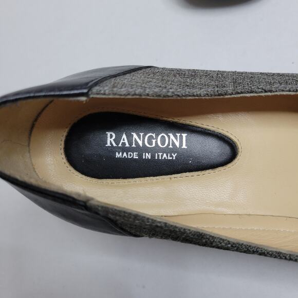 Rangoni Gray Black Leather Fabric Slip On Loafer Heel Pumps Womens 10 AA Italian - Picture 4 of 7